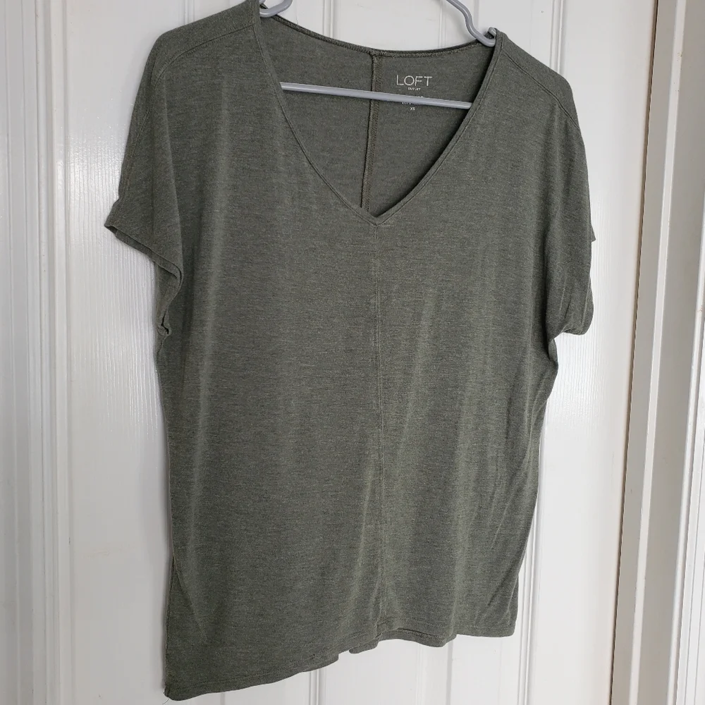 Loft Lounge Short Dolman Sleeve Tee Olive Green Oversized Top Lightweight  SZ:XS